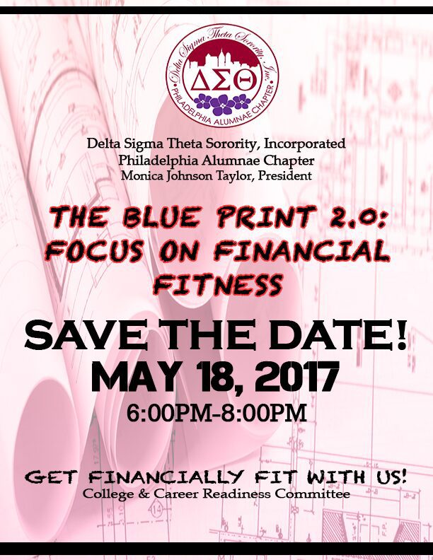 Flyer for a financial fitness blog print event by Delta Sigma Theta Sorority.