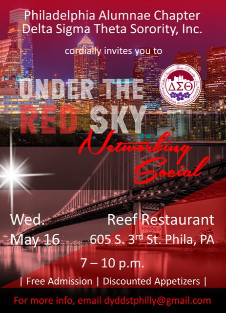 Invitation to a networking social event at Reef Restaurant in Philadelphia.