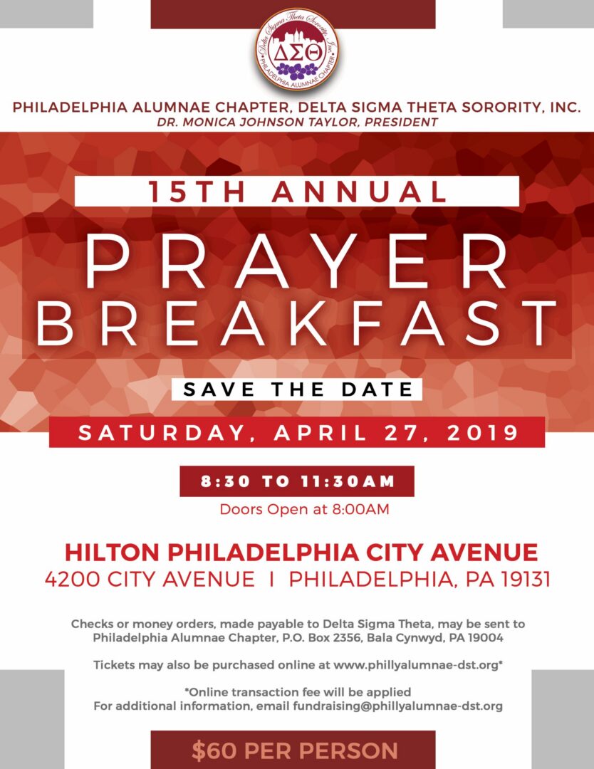 15th Annual Prayer Breakfast event hosted by Philadelphia Alumnae Chapter, Delta Sigma Theta Sorority, Inc.