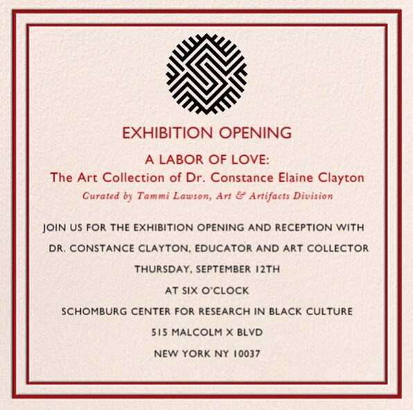 Invitation to an art exhibition opening by Dr. Constance Ewa Clayton.