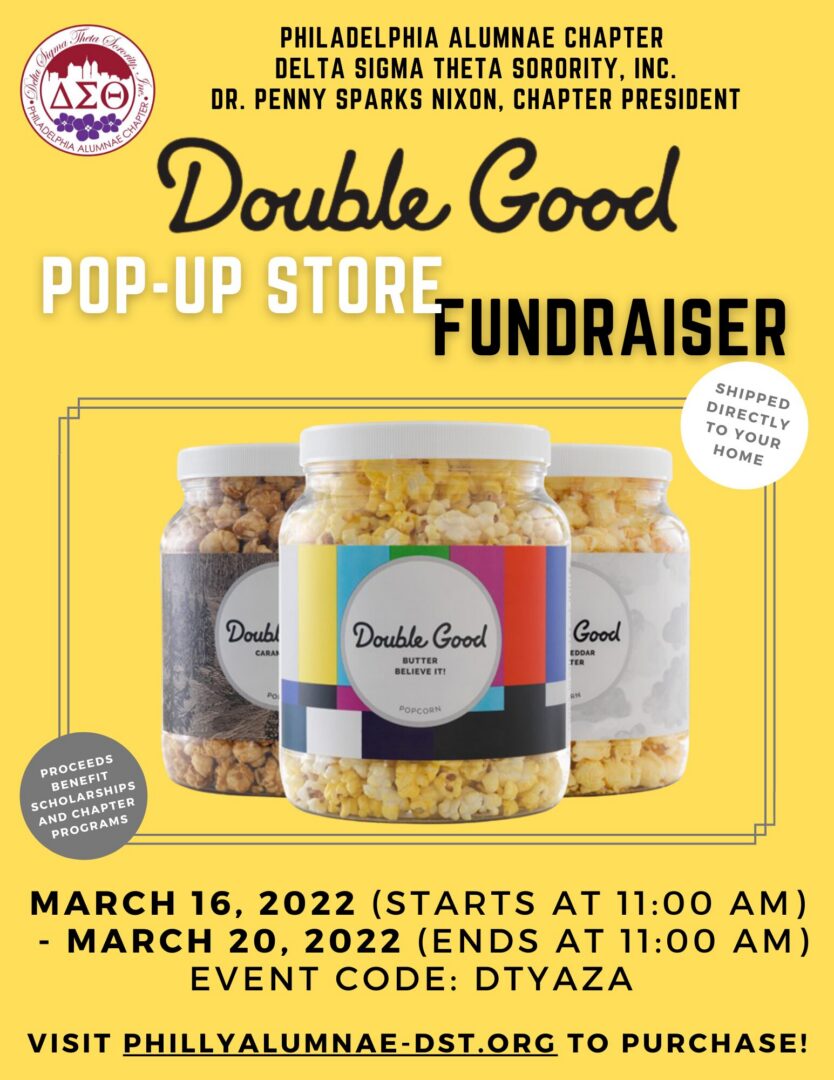 Double Good pop-up store fundraiser event details with dates and times.
