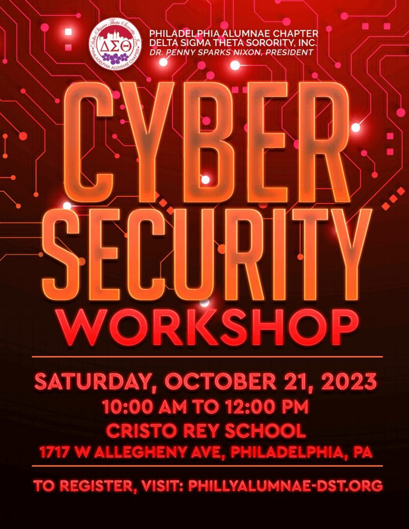 Cybersecurity workshop announcement with date and location details.