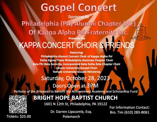 Flyer for a Gospel Concert featuring Kappa Concert Choir & Friends in Philadelphia.
