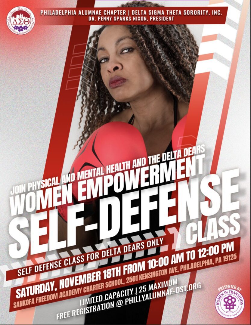 Poster advertising a women's empowerment self-defense class.