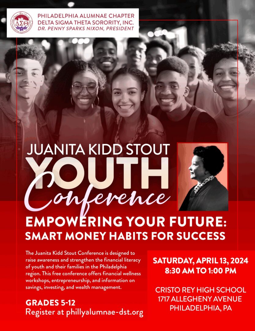 Youth conference poster featuring diverse smiling faces and event details.