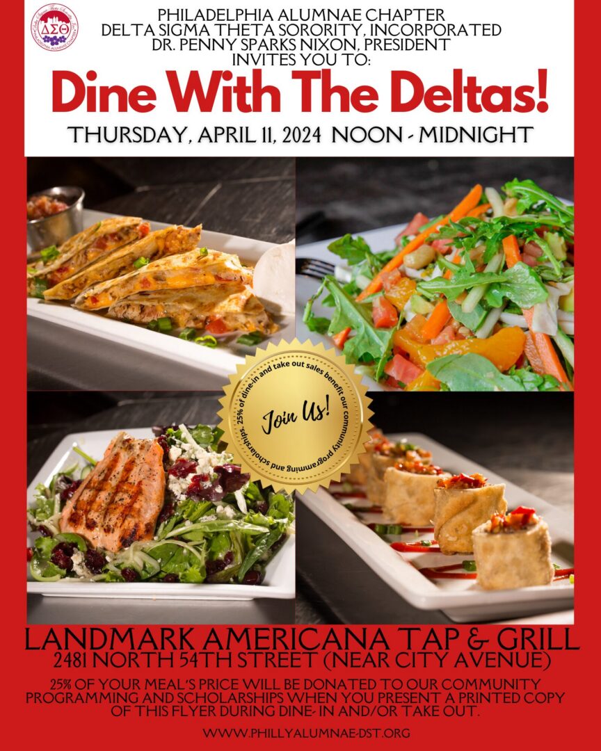 Delicious food dishes promoting Dine With The Deltas event.
