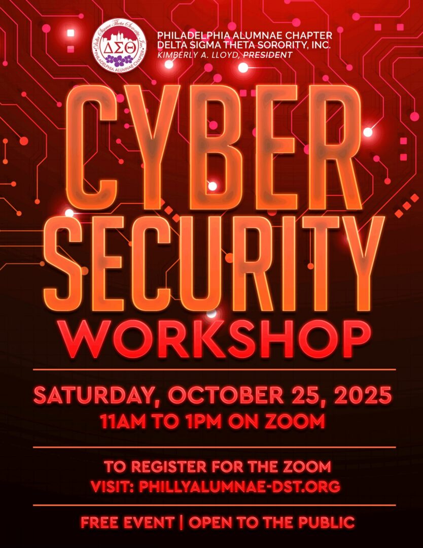 Cybersecurity workshop announcement with date and time.