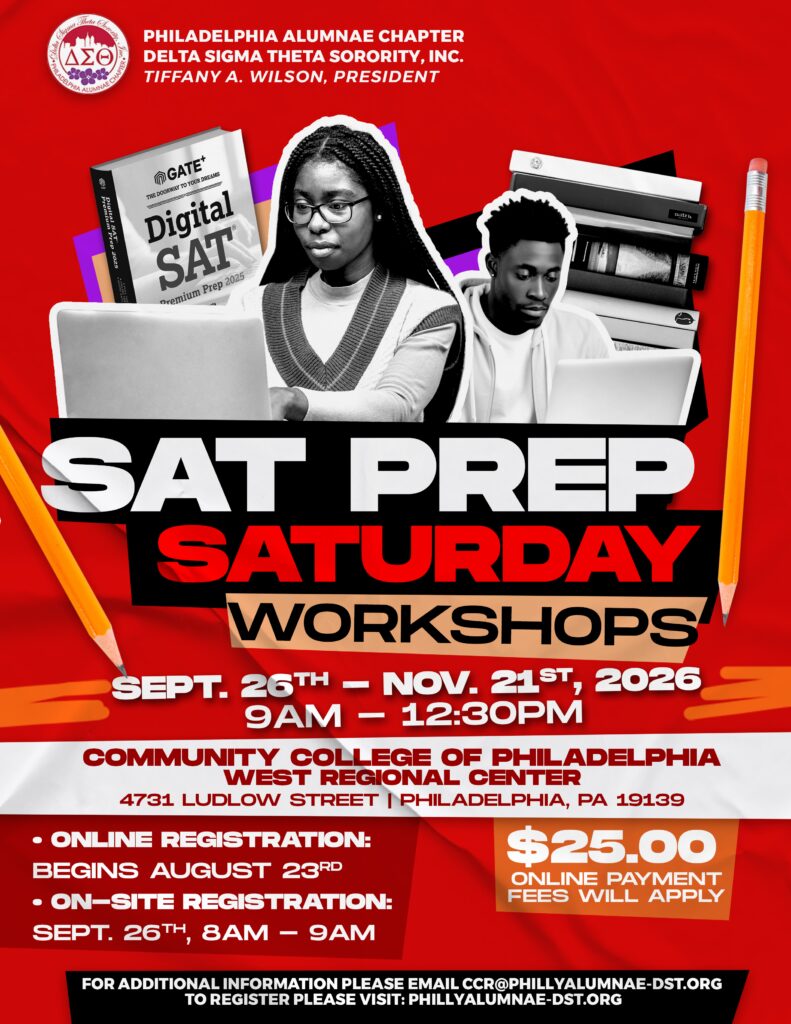 SAT prep workshop announcement with registration details.