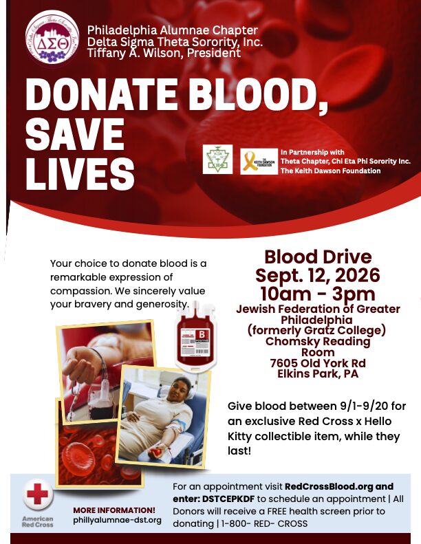 Blood drive announcement with donation details.