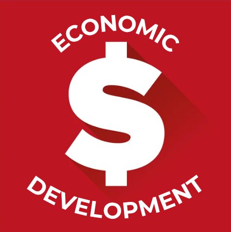 Dollar sign graphic emphasizing economic development.