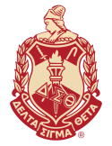 Delta Sigma Theta Sorority emblem in red.