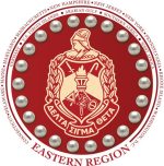 Emblem of the Knights of Rizal Eastern Region with a red background.