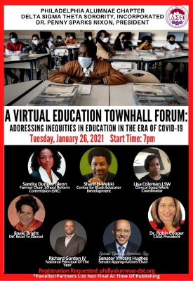 Virtual education townhall forum on addressing COVID-19 challenges.