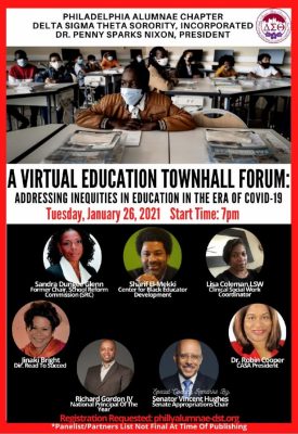 Virtual education townhall forum on addressing COVID-19 challenges.