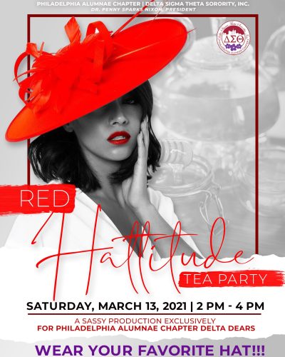 Advertisement for a Red Hat Ladies Tea Party event.